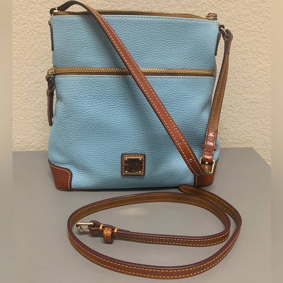 Dooney & Bourke Blue Pebbled Leather with Brown Trim - Picture 1 of 16